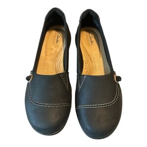 Clarks Roseville Sky Black Leather Loafers – Size 8 –